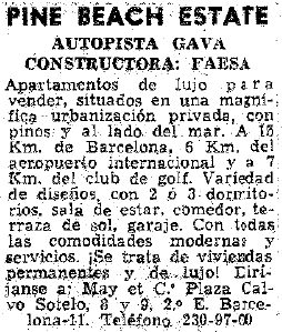 Anuncio de Pine Beach de Gav� Mar publicado en el diario La Vanguardia el 14 de Julio de 1963